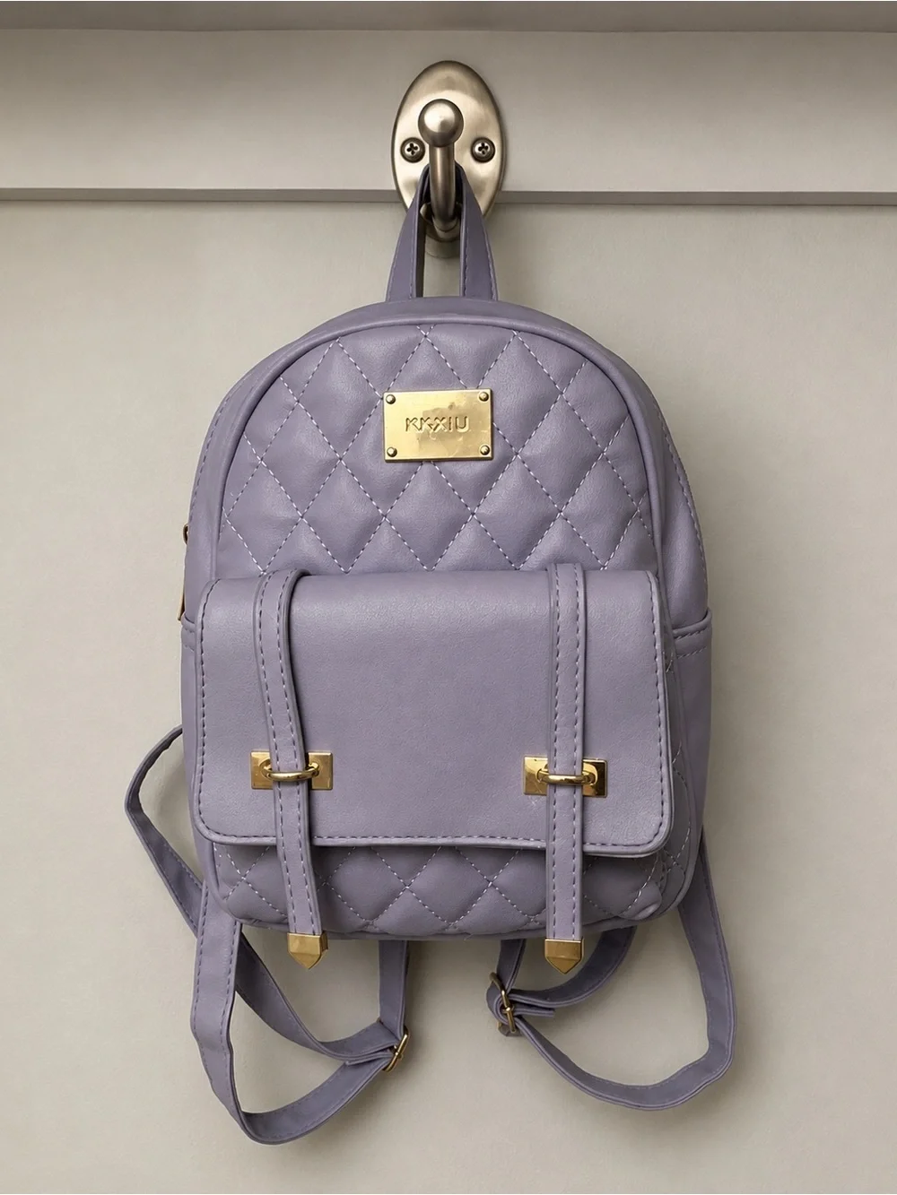 EUC KKXIU Lavender Purple Quilted Mini Backpack Gold Tone Hardware